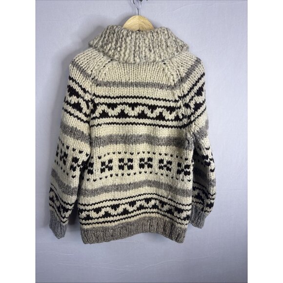 Chunky Cowichan-Style Hand-Knit Zip Cardigan Shawl Collar Men’s S / Women’s M - Picture 5 of 6
